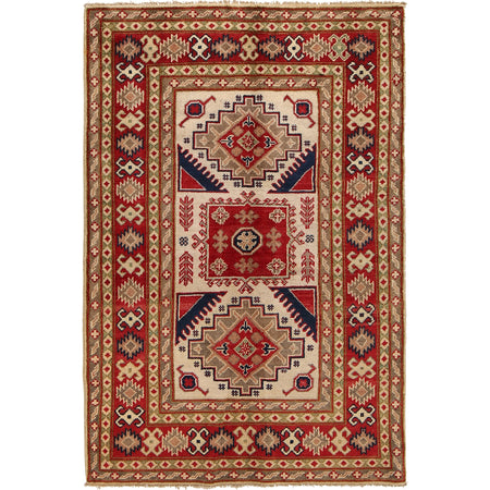 Kazak Rug Handmade Ivory Medallion 3x5 ft