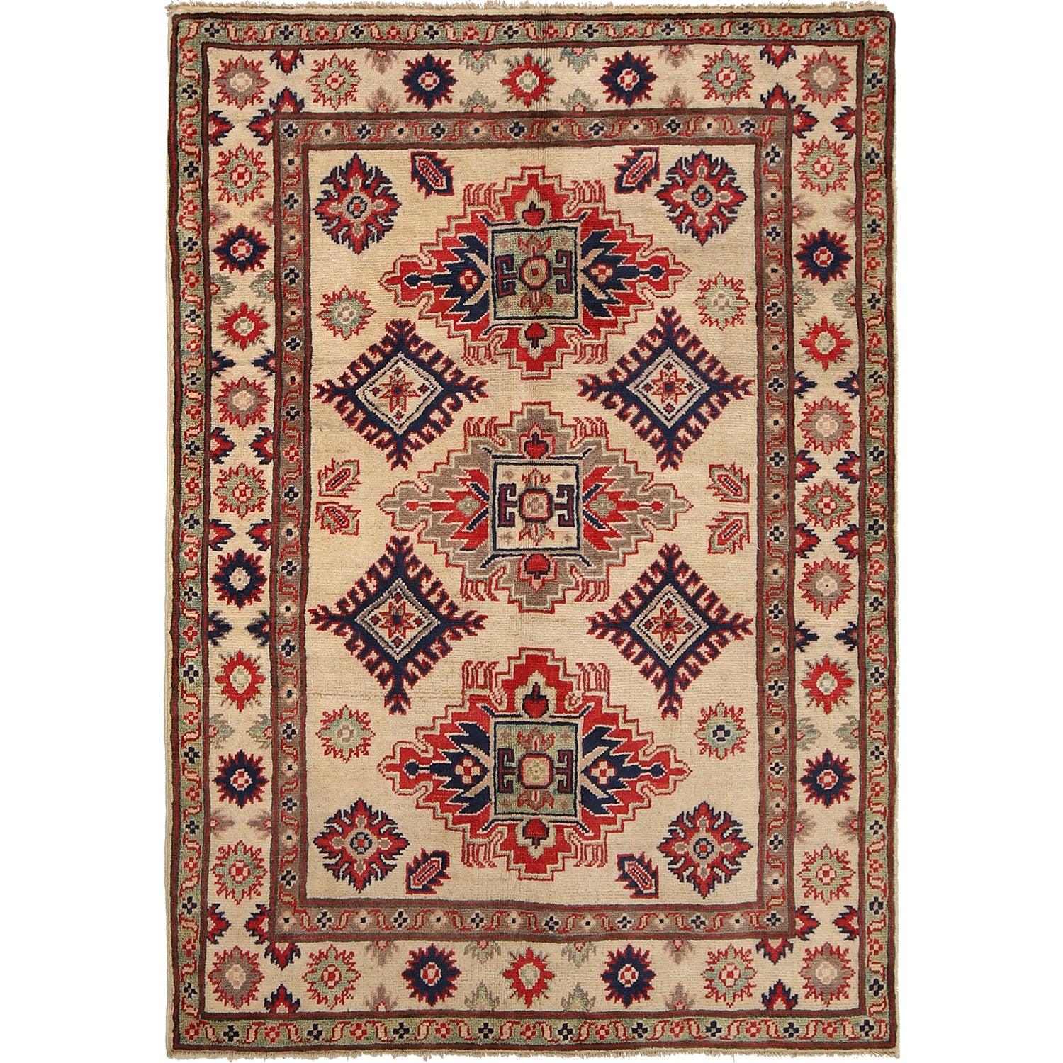 Kazak Rug Handmade Ivory Medallion 3x5 ft