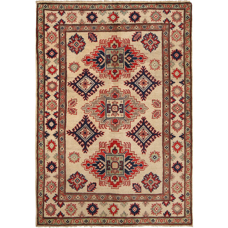Kazak Rug Handmade Ivory Medallion 3x5 ft