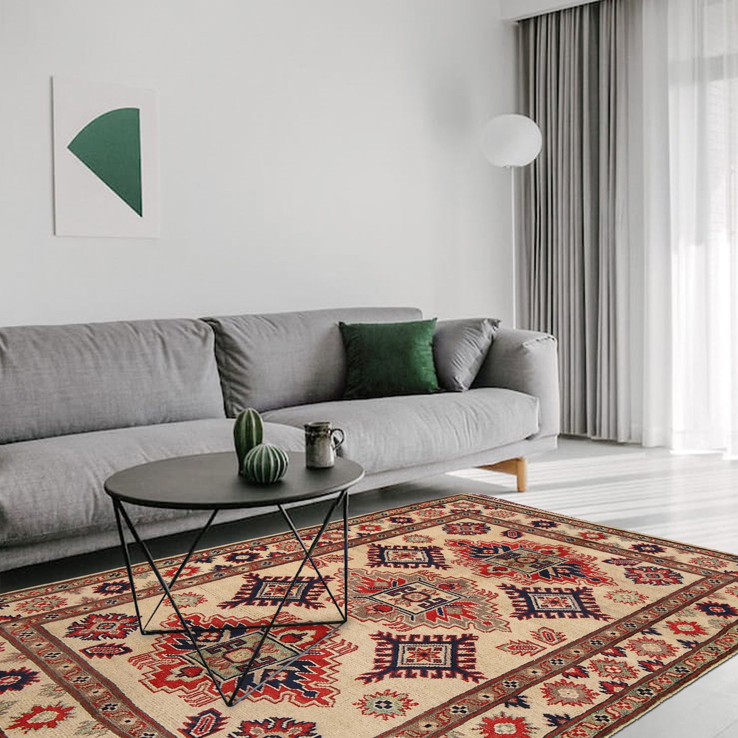 Kazak Rug Handmade Ivory Medallion 3x5 ft