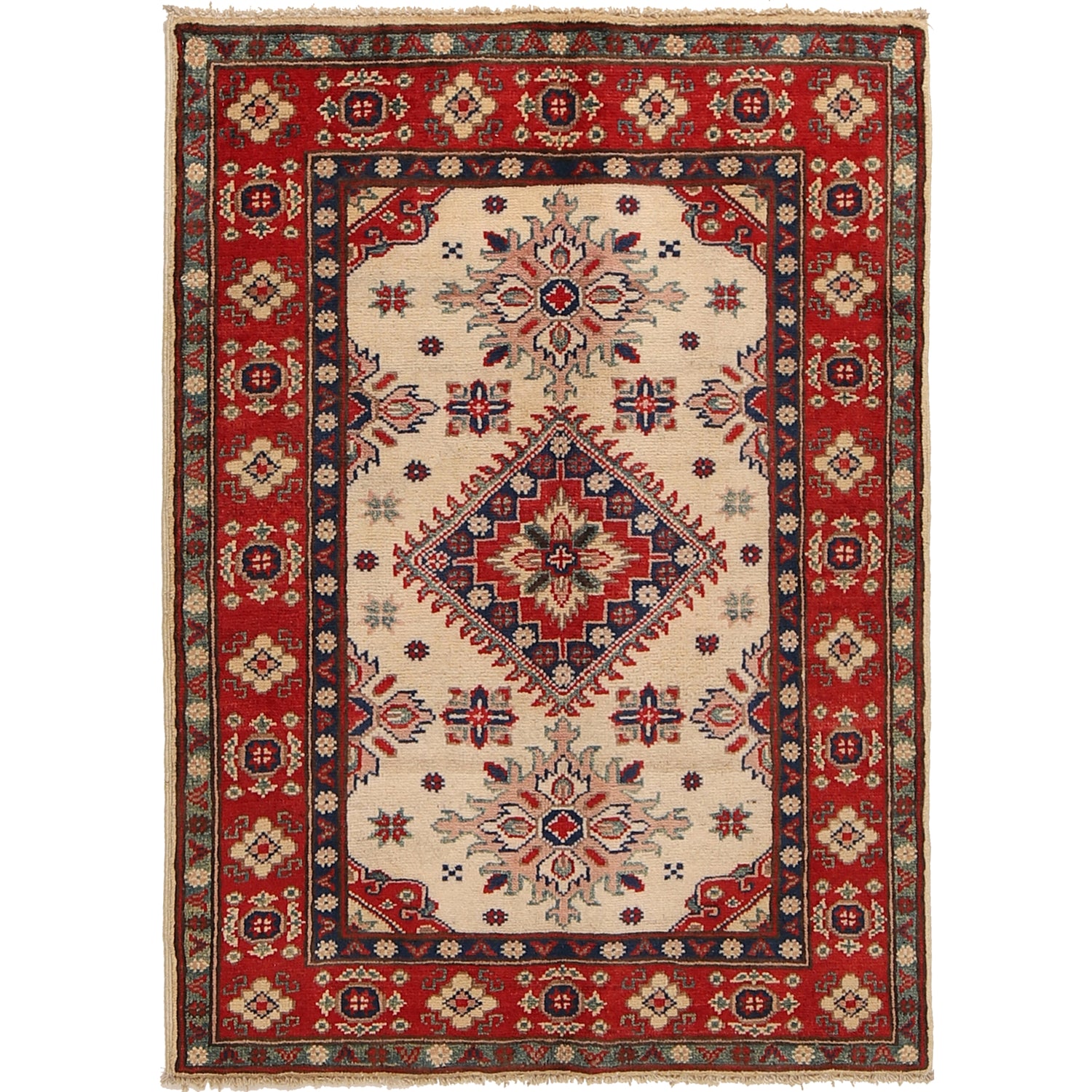 Kazak Rug Handmade Ivory Medallion 2x4 ft