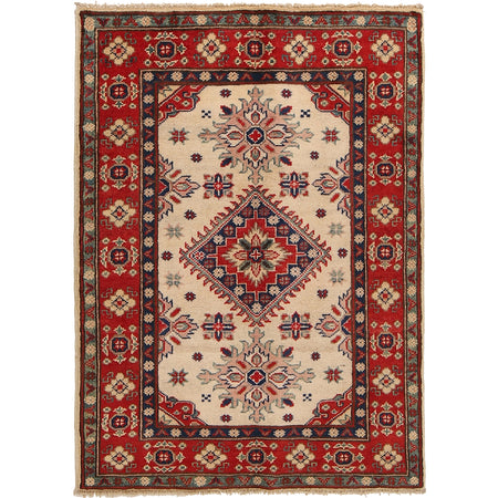 Kazak Rug Handmade Ivory Medallion 2x4 ft