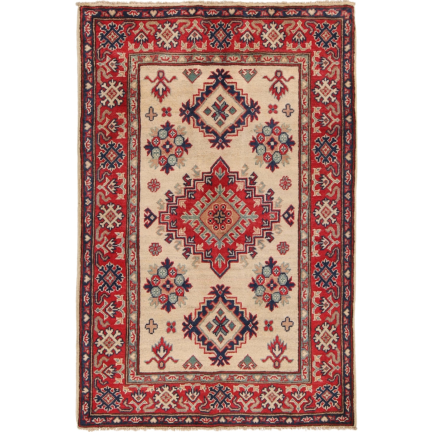 Kazak Rug Handmade Ivory Medallion 3x5 ft