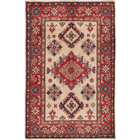 Kazak Rug Handmade Ivory Medallion 3x5 ft