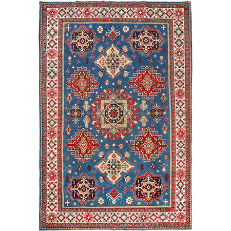 Kazak Rug Handmade Blue Medallion 9x12 ft