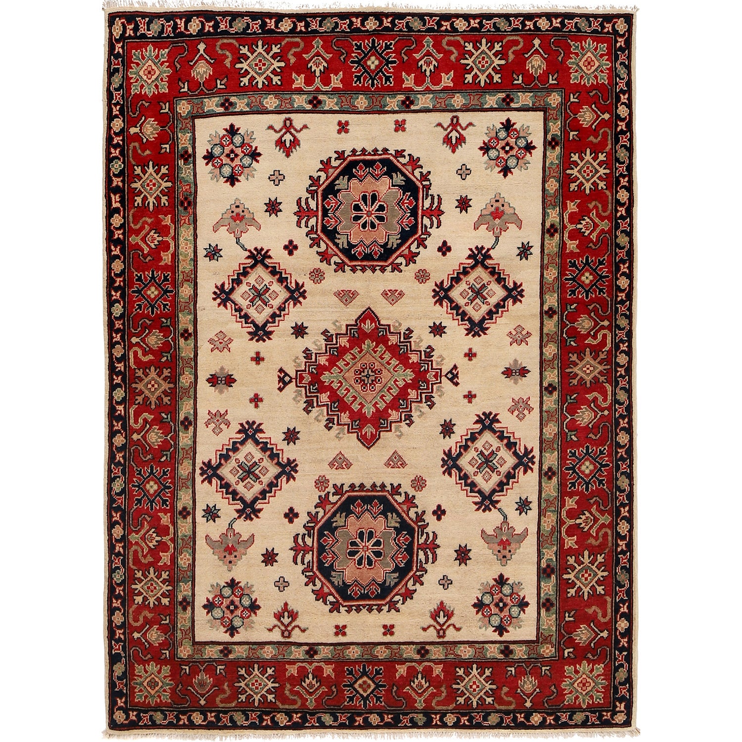 Kazak Rug Handmade Beige Medallion 4x7 ft