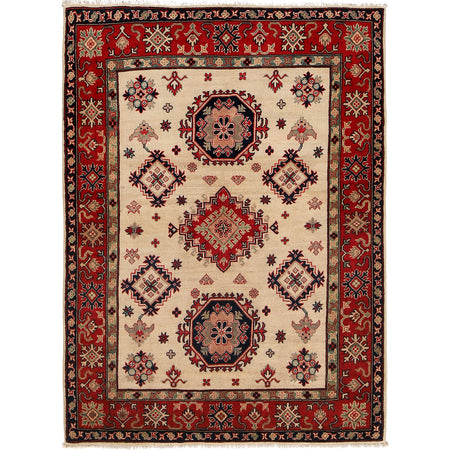 Kazak Rug Handmade Beige Medallion 4x7 ft