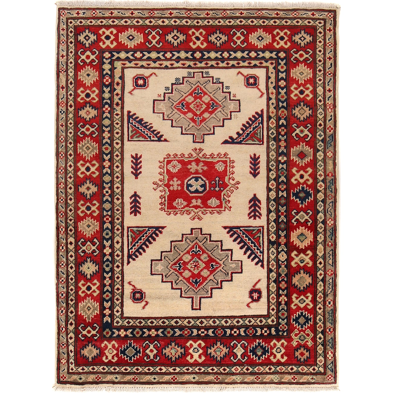 Kazak Rug Handmade Ivory Medallion 3x5 ft
