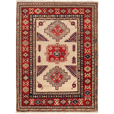 Kazak Rug Handmade Ivory Medallion 3x5 ft