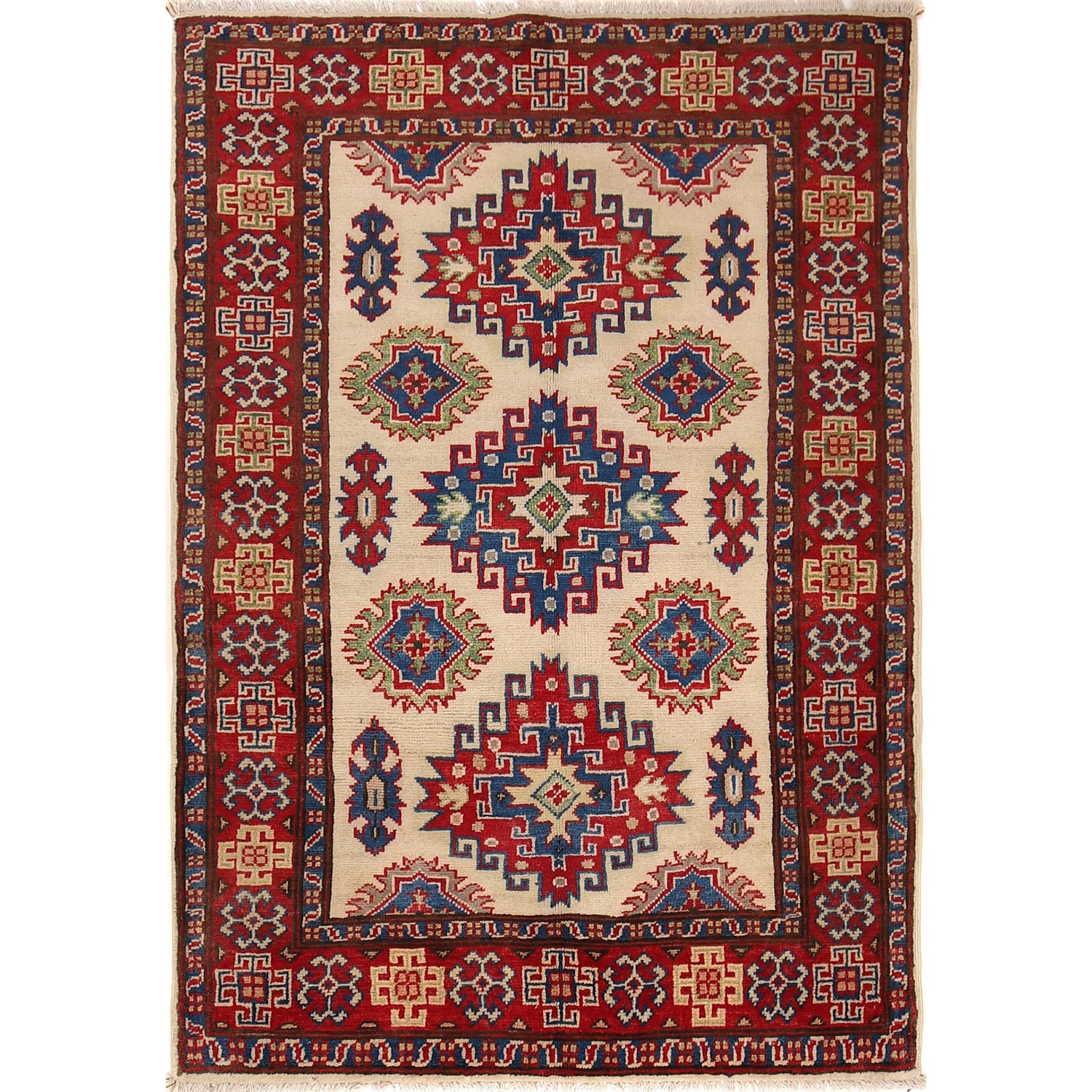 Kazak Rug Handmade Ivory Medallion 3x5 ft