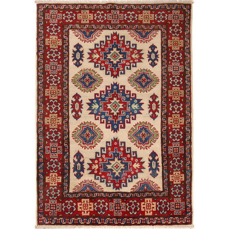 Kazak Rug Handmade Ivory Medallion 3x5 ft