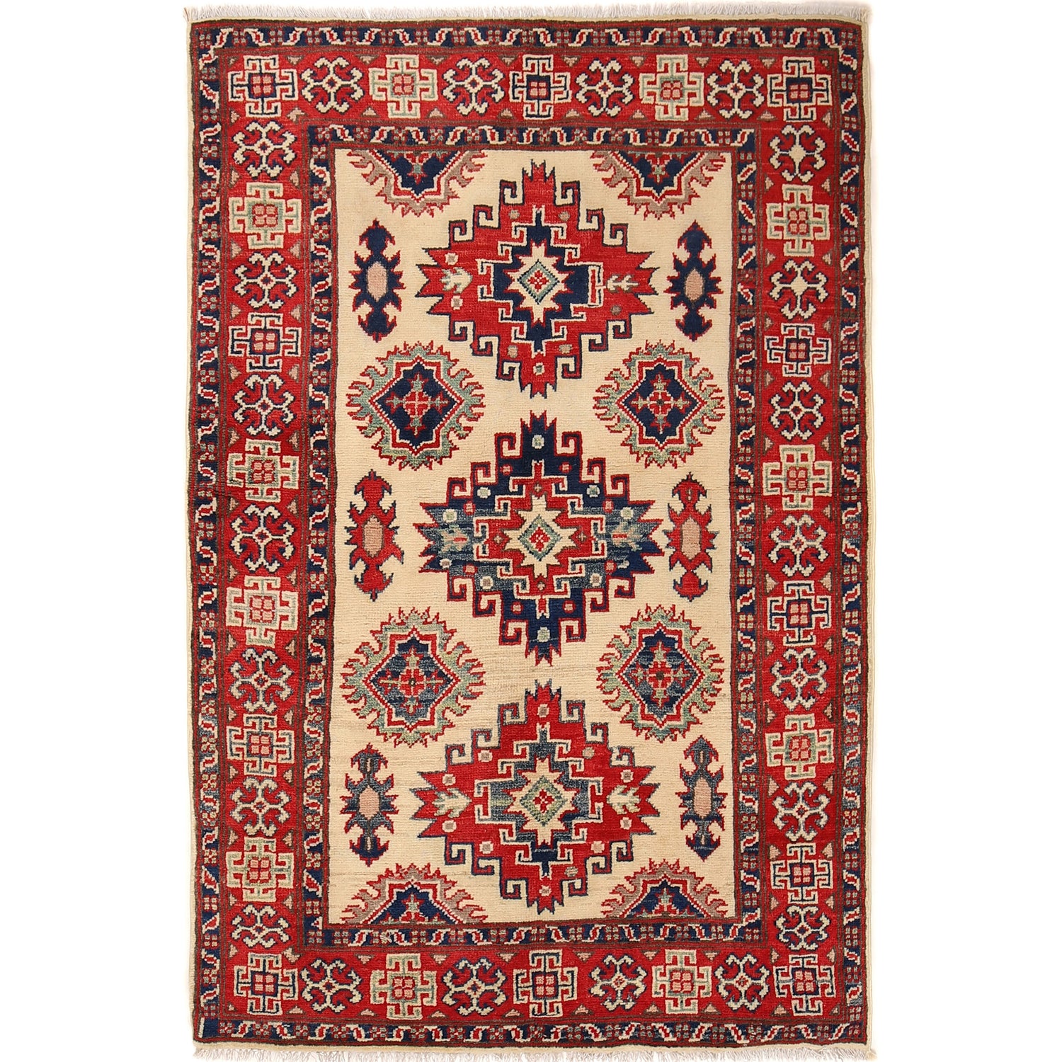 Kazak Rug Handmade Ivory Medallion 3x5 ft