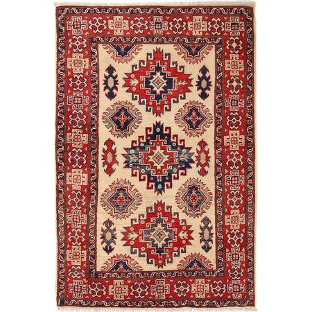 Kazak Rug Handmade Ivory Medallion 3x5 ft