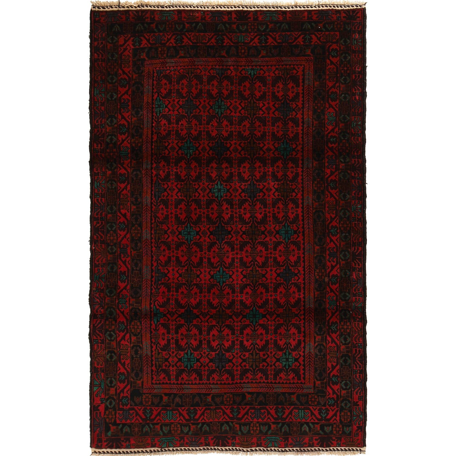 Baluchi Rug Handmade Red Geometric 4x6 ft