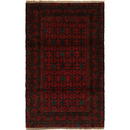 Baluchi Rug Handmade Red Geometric 4x6 ft