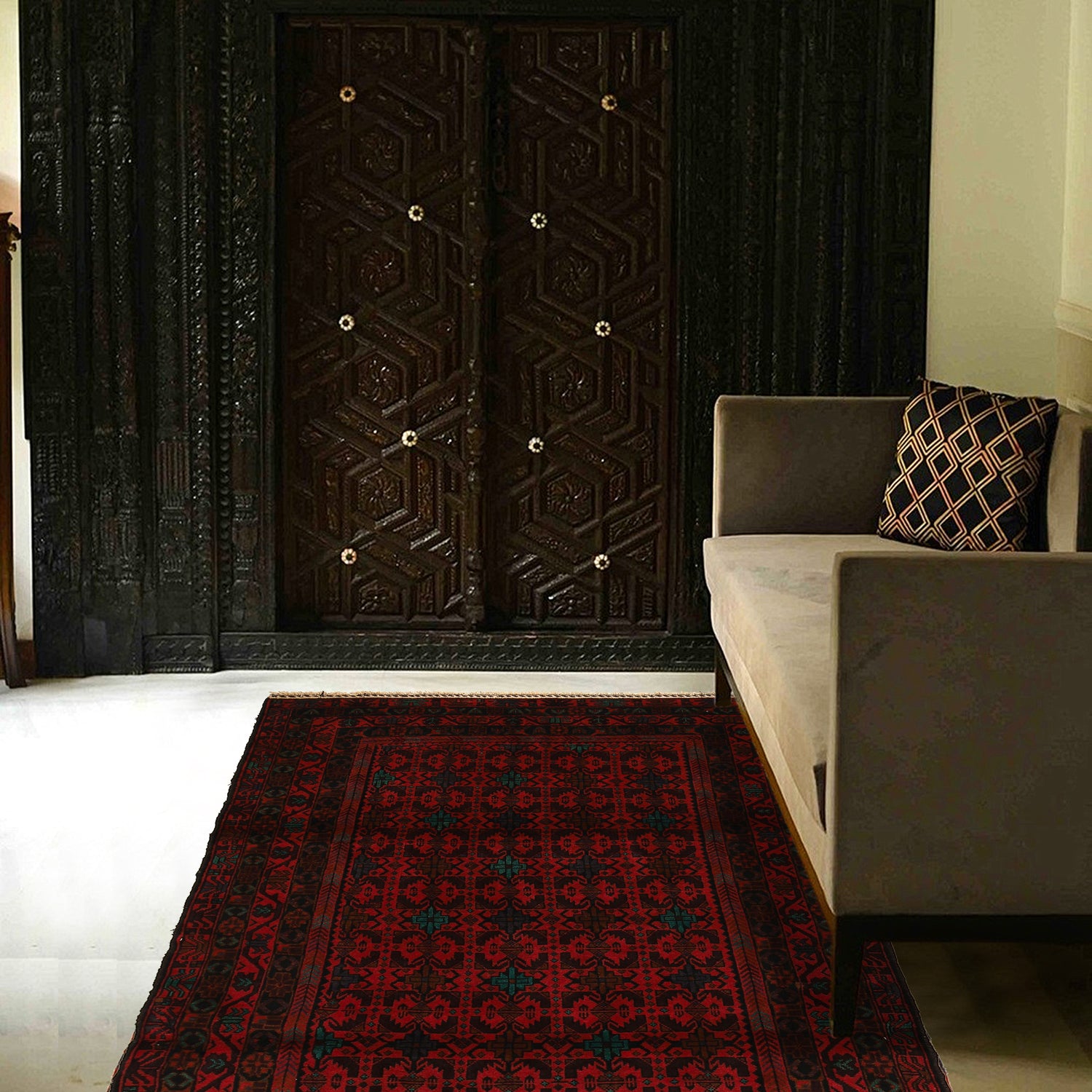 Baluchi Rug Handmade Red Geometric 4x6 ft