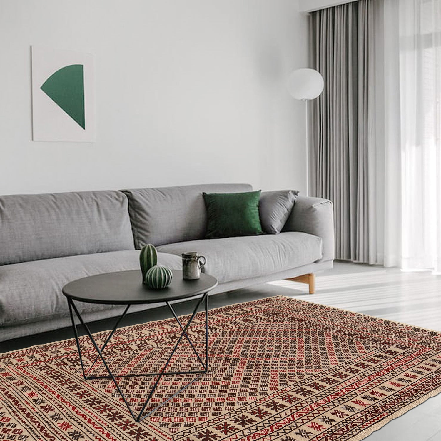Soumak Kilim Area Rug Handmade White Geometric 4x6 ft