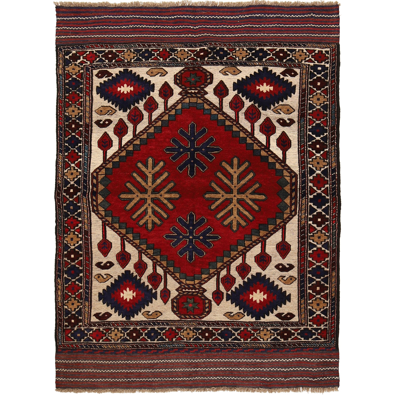 Barjasta Area Rug Handmade Beige Floral 4x6 ft