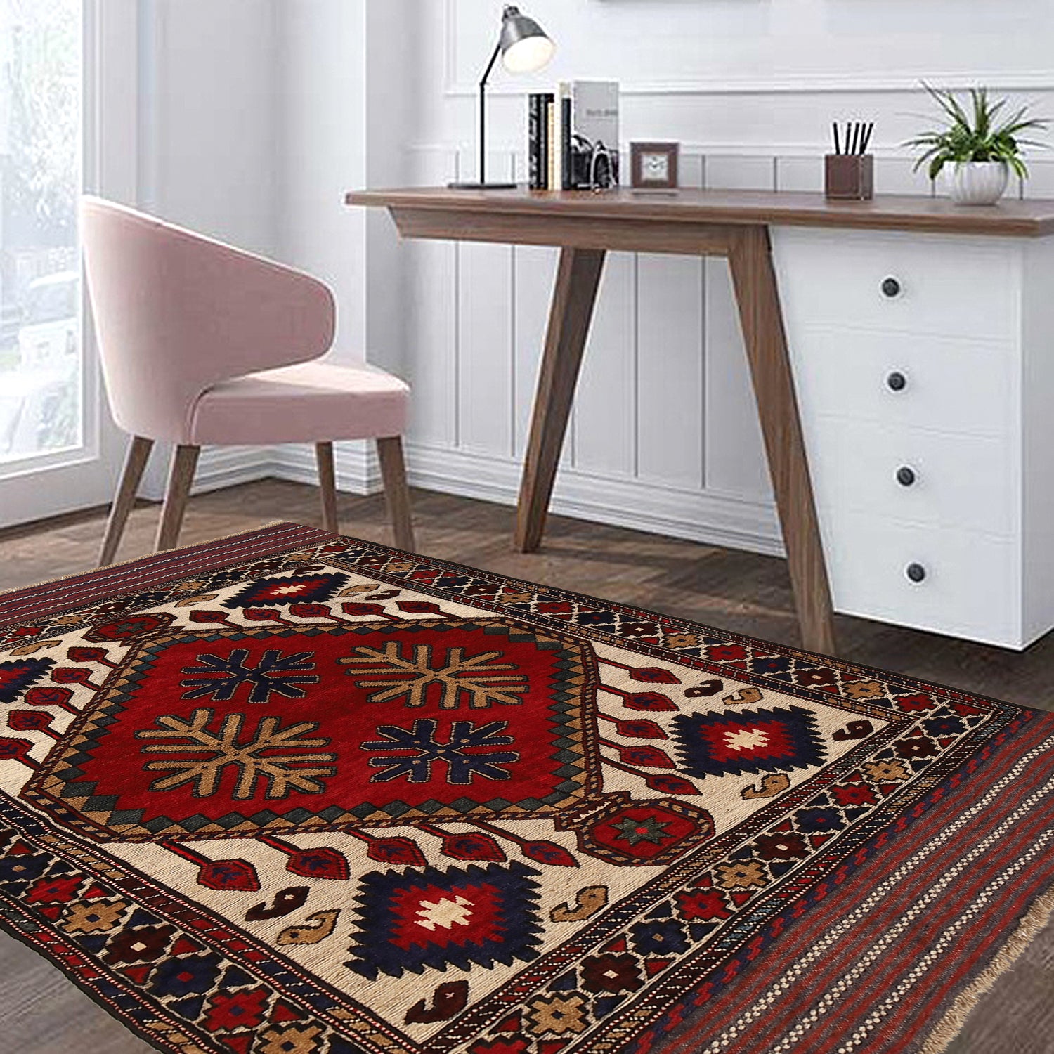 Barjasta Area Rug Handmade Beige Floral 4x6 ft