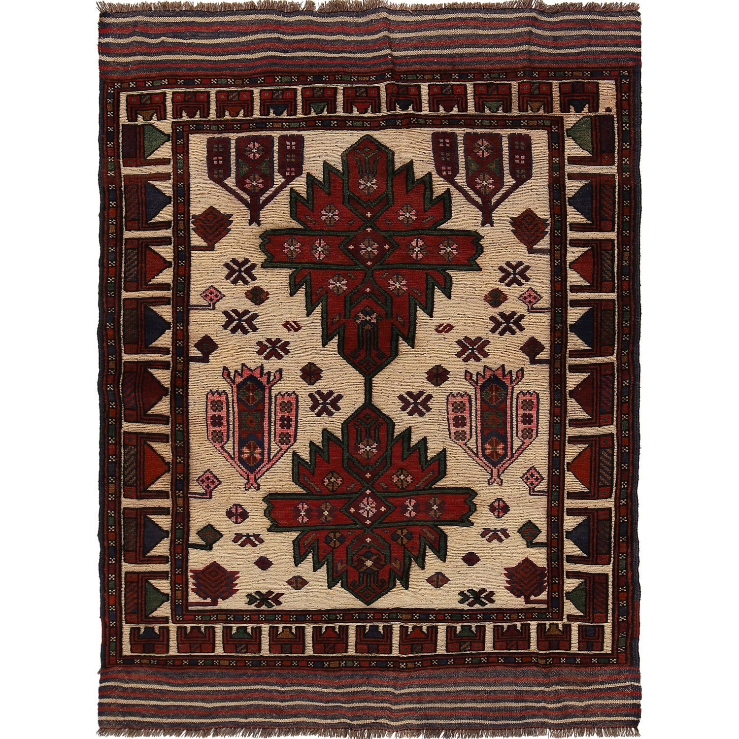 Barjasta Area Rug Handmade Beige Floral 4x6 ft