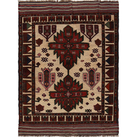 Barjasta Area Rug Handmade Beige Floral 4x6 ft