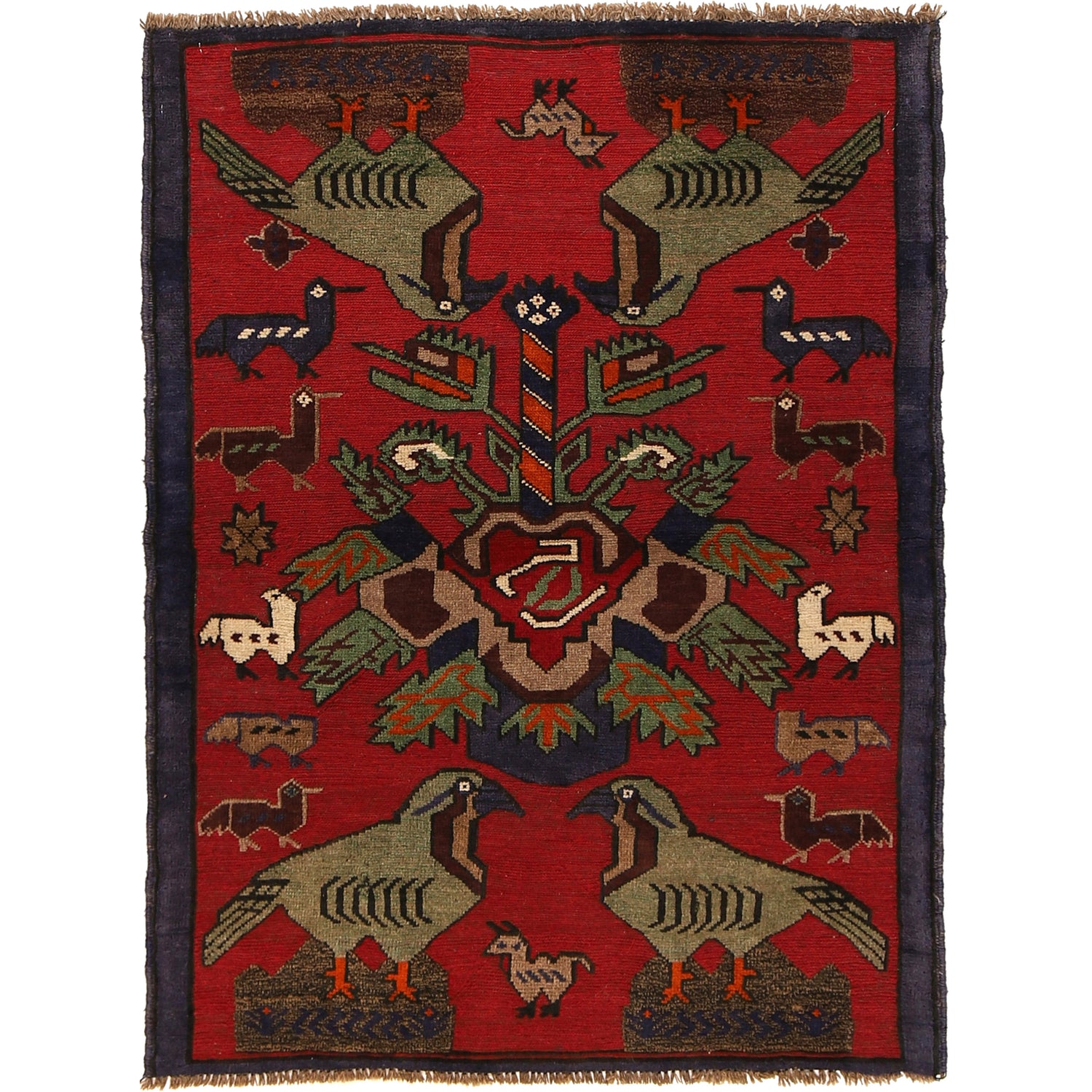 Pictorial Rug Handmade Red Design