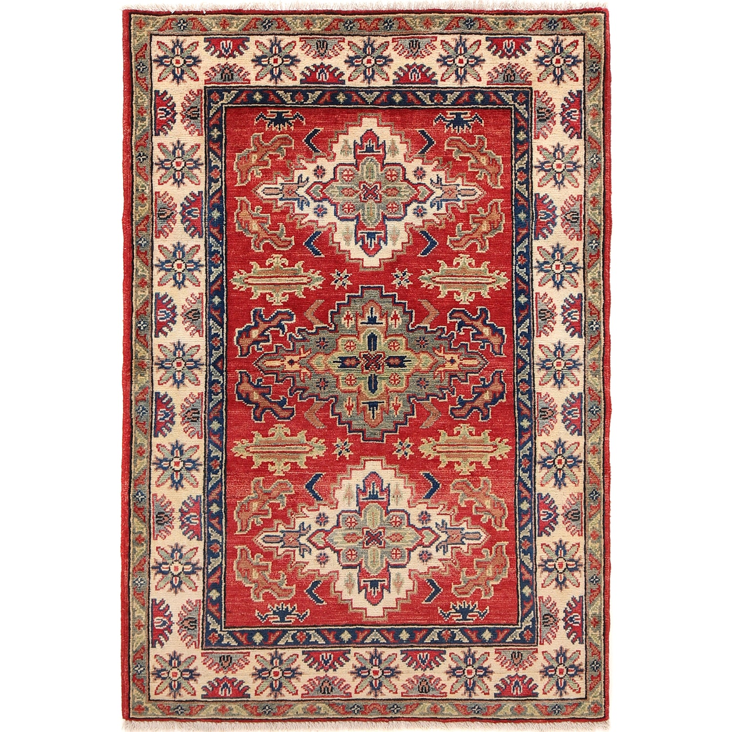 Kazak Rug Handmade Red Medallion 3x5 ft