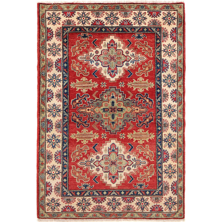 Kazak Rug Handmade Red Medallion 3x5 ft