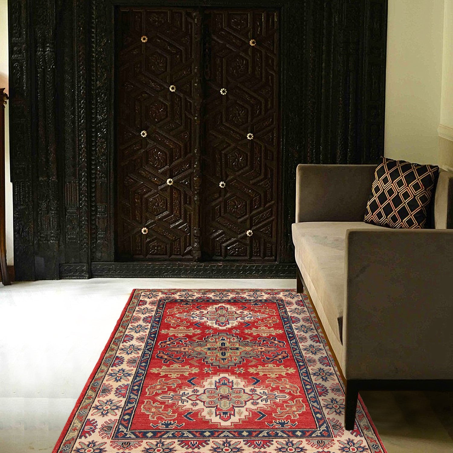 Kazak Rug Handmade Red Medallion 3x5 ft