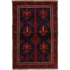 Baluchi Rug Handmade Navy Blue Geometric 4x6 ft