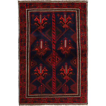 Baluchi Rug Handmade Navy Blue Geometric 4x6 ft