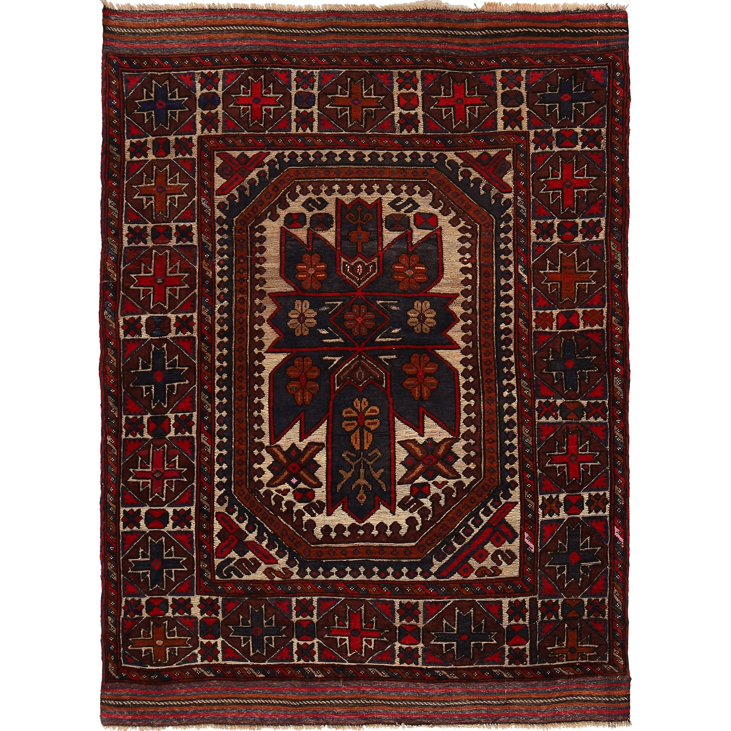 Barjasta Area Rug Handmade Beige Floral 4x6 ft