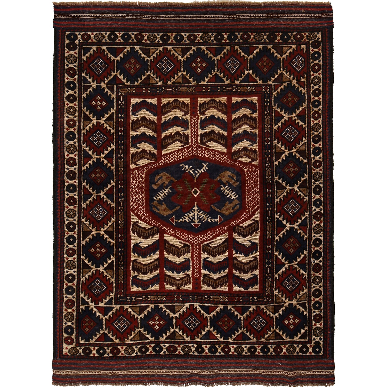 Barjasta Area Rug Handmade Beige Floral 4x6 ft