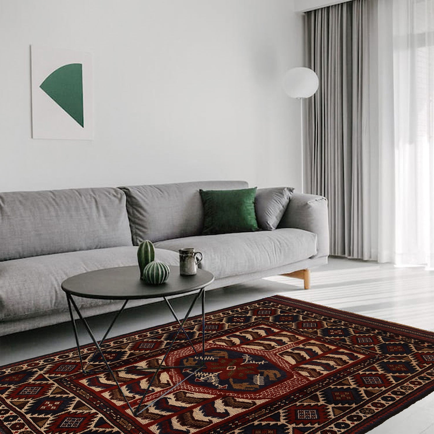 Barjasta Area Rug Handmade Beige Floral 4x6 ft
