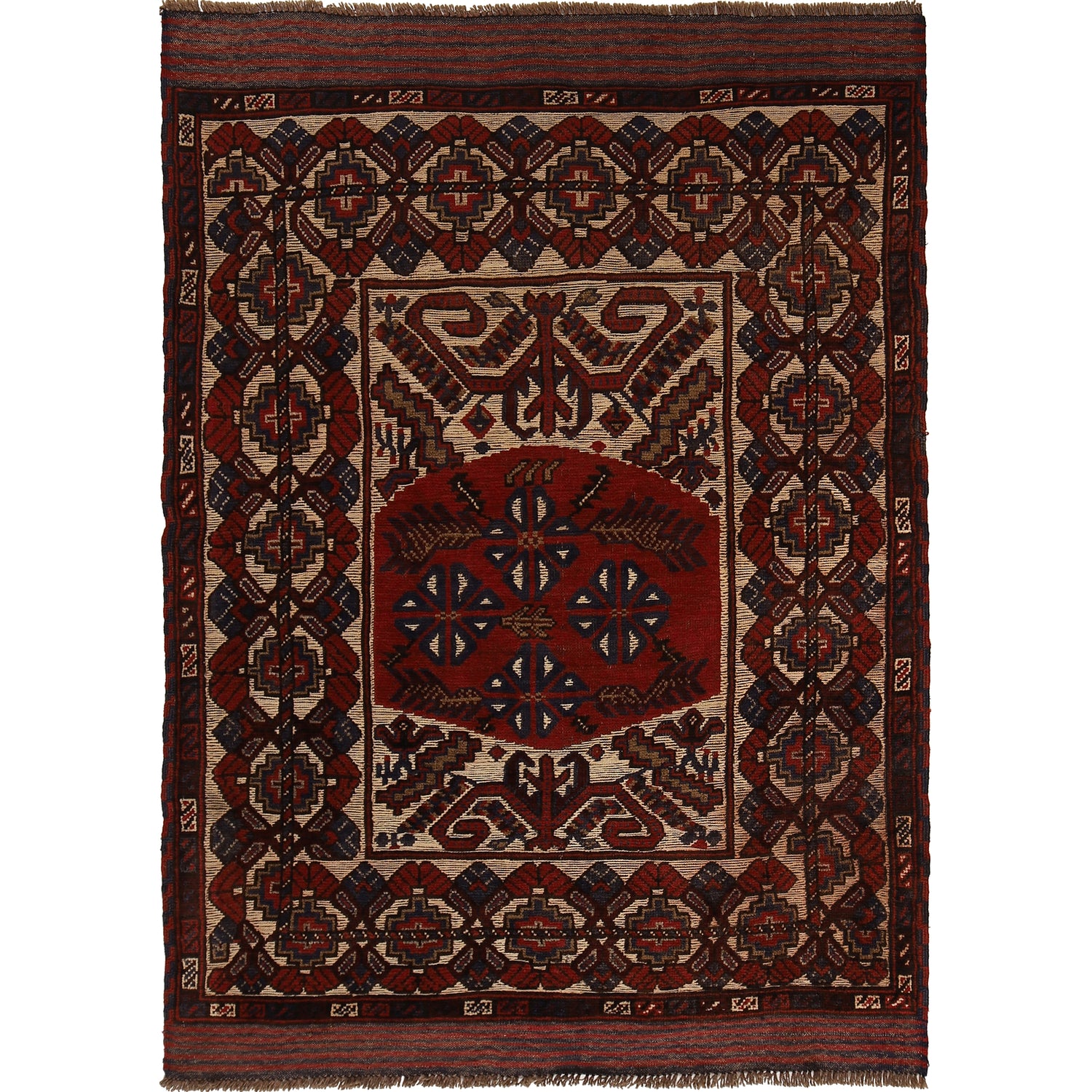Barjasta Area Rug Handmade Beige Floral 4x6 ft