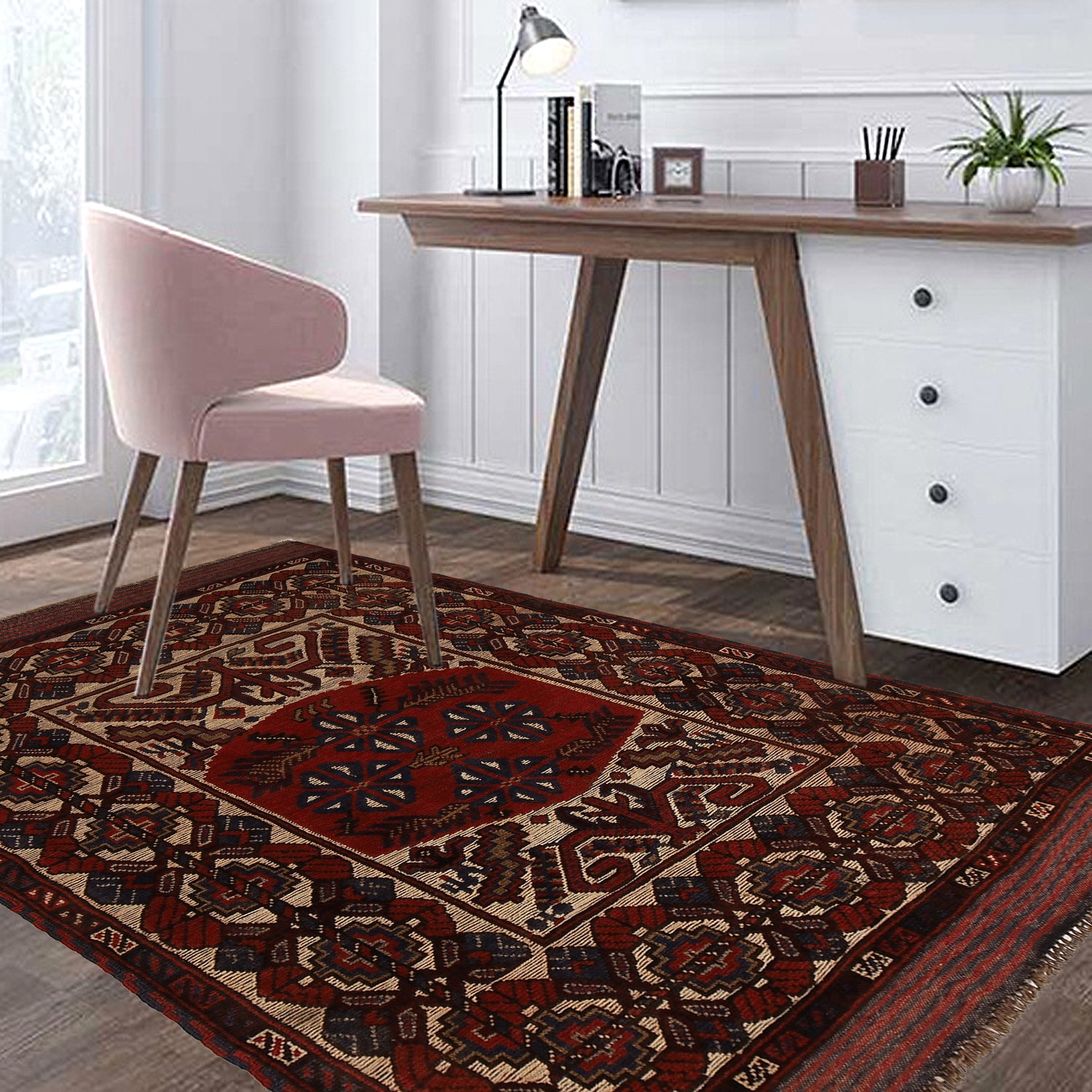 Barjasta Area Rug Handmade Beige Floral 4x6 ft