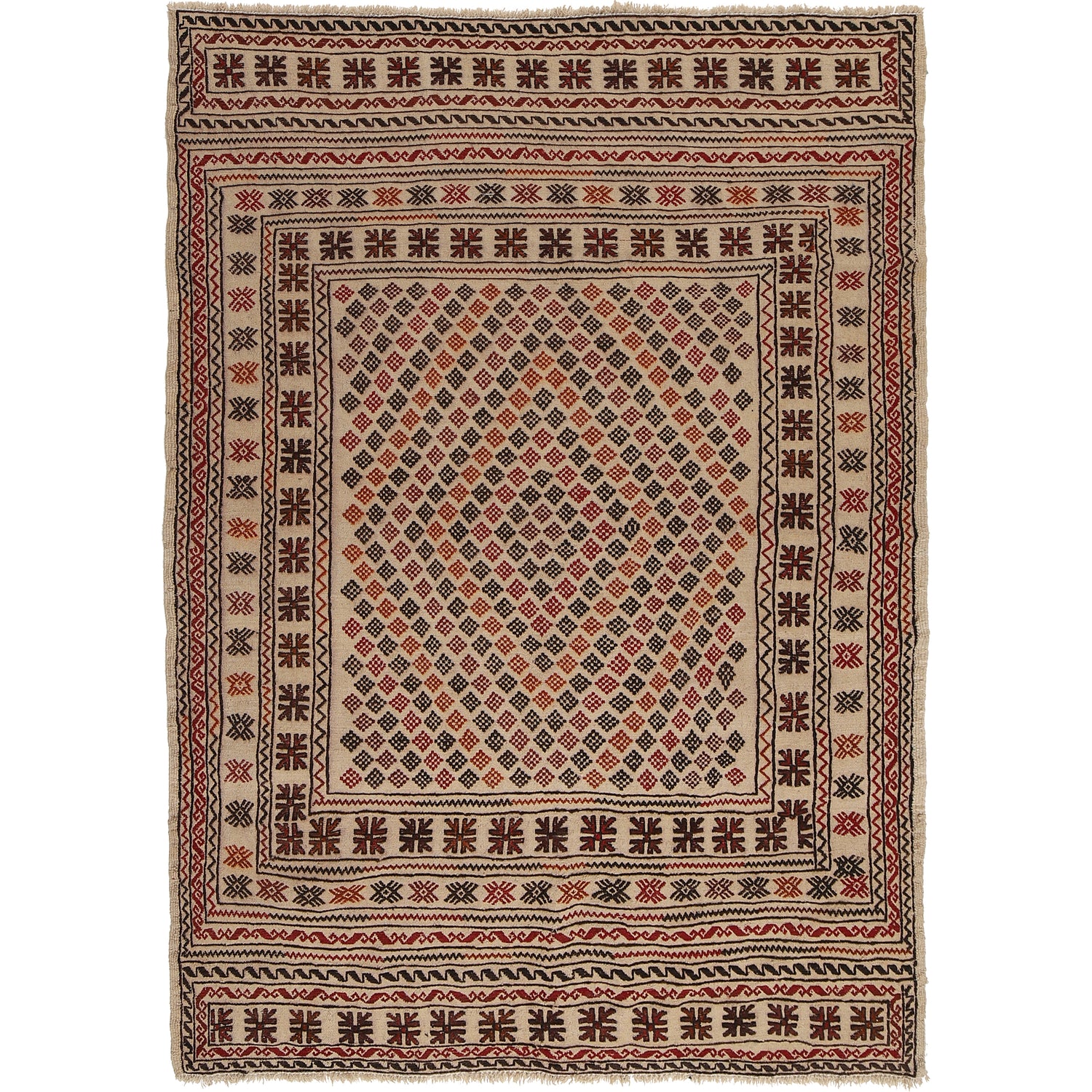 Soumak Kilim Area Rug Handmade White Geometric 4x6 ft