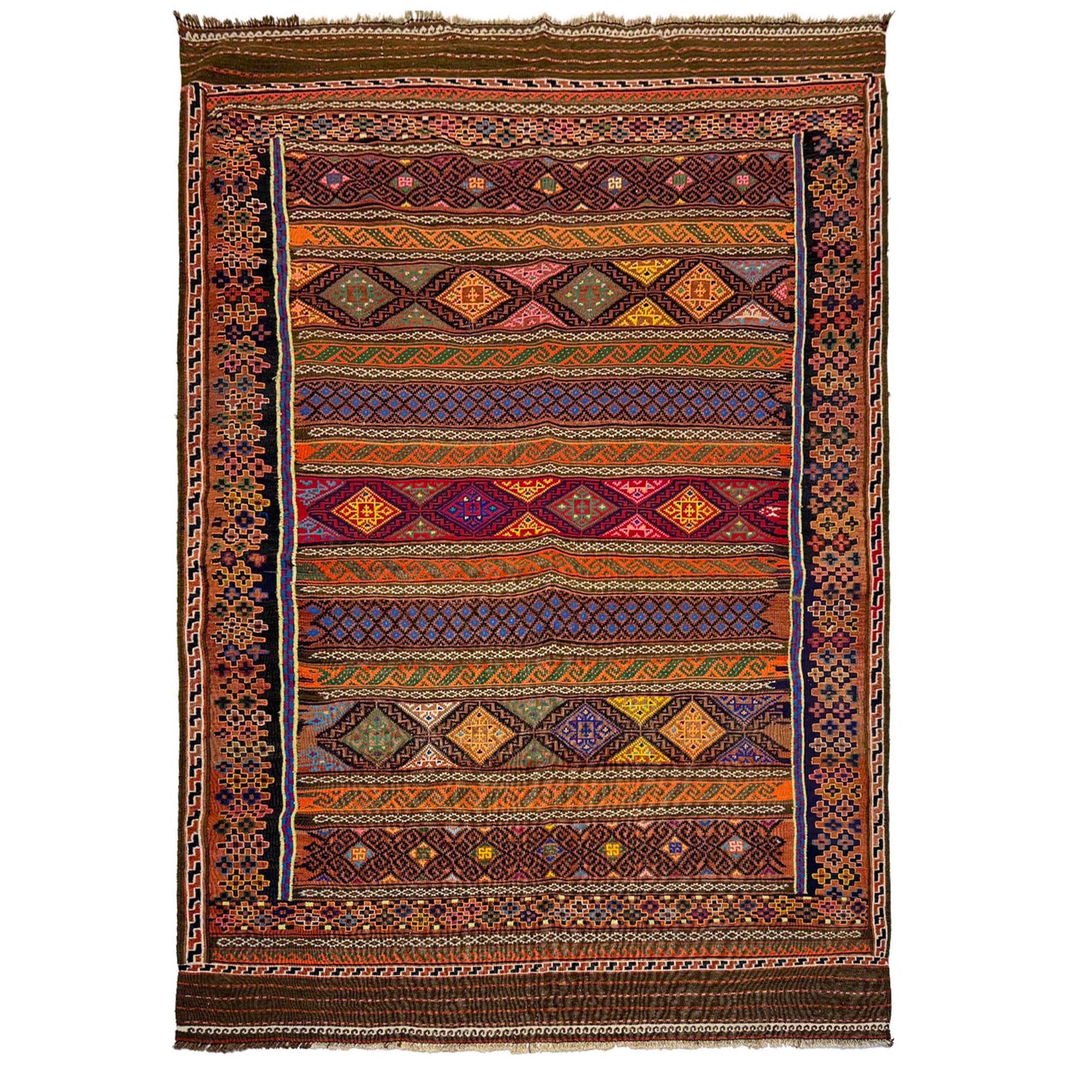 Laghari Kilim Area Rug Handmade Multi Geometric 5x8 ft