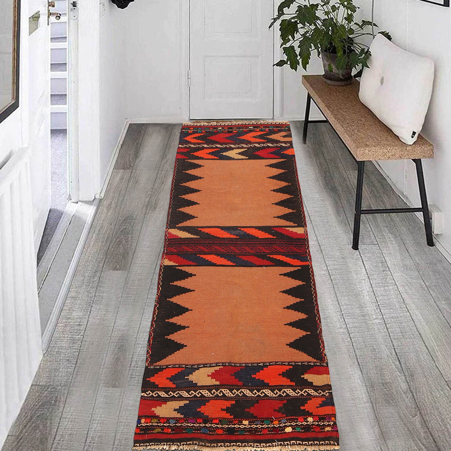 Table Sheet Area Rug Runner Handmade Brown Curvilinear 6'