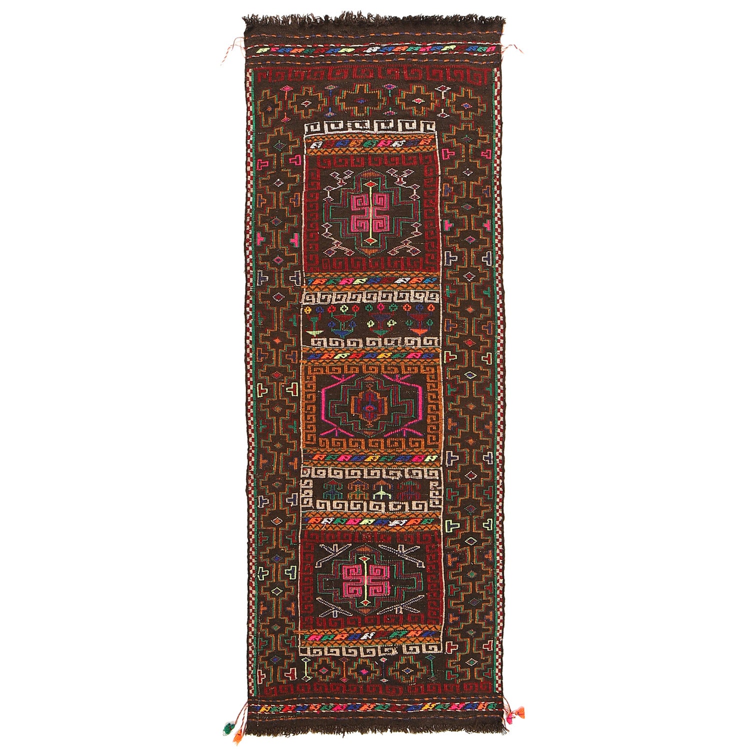 Table Sheet Runner Rug Handmade Multi Curvilinear 5' Runner