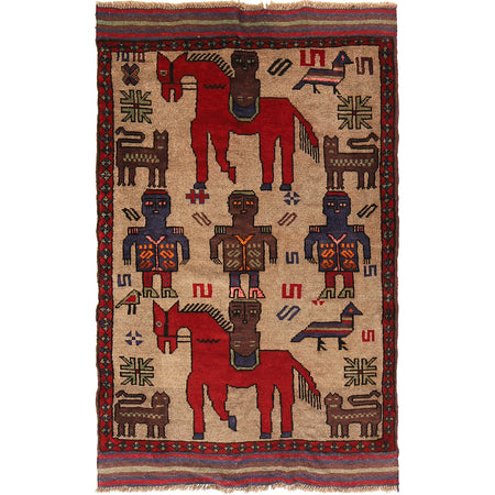 Pictorial Rug Handmade Multi Design