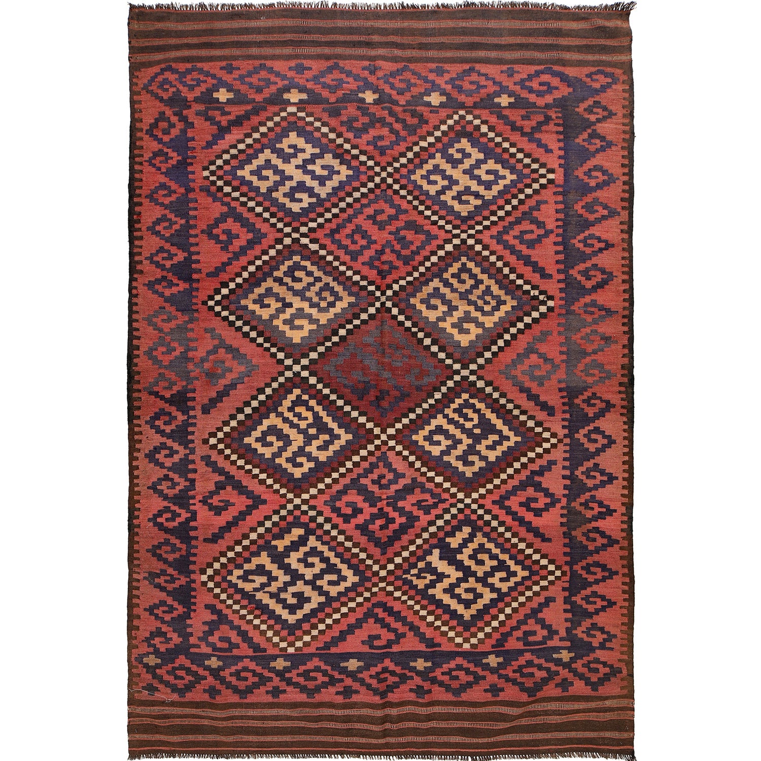 Maimana Kilim Area Rug Handmade Red Floral 6x9 ft