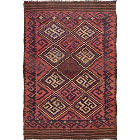 Maimana Kilim Area Rug Handmade Red Floral 6x9 ft
