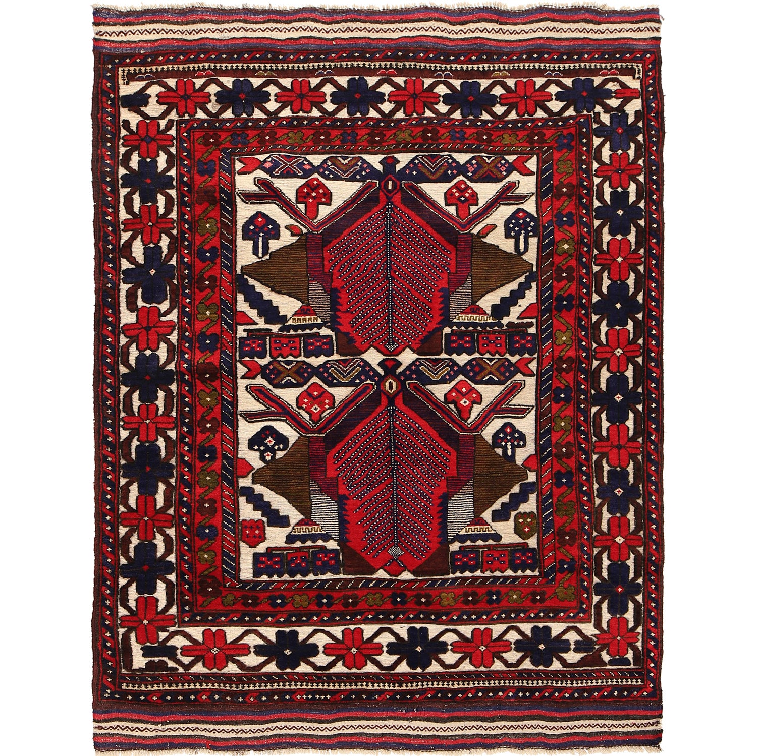 Barjasta Area Rug Handmade Beige Floral 4x6 ft