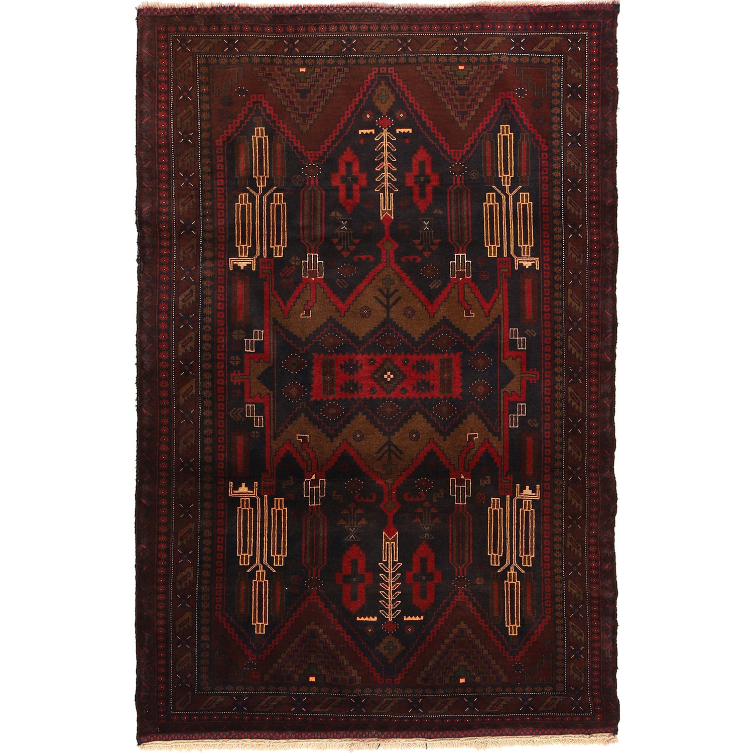 Baluchi Rug Handmade Multi Geometric 4x7 ft