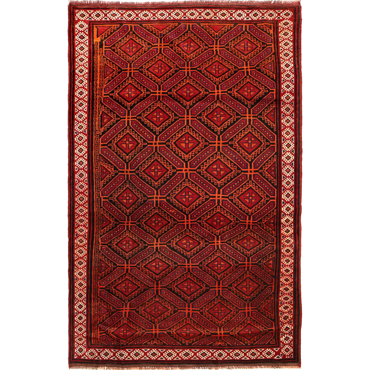 Baluchi Rug Handmade Red Geometric 4x7 ft