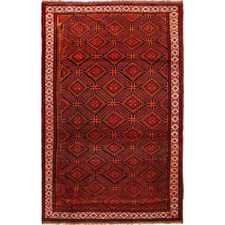 Baluchi Rug Handmade Red Geometric 4x7 ft