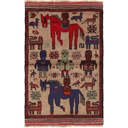 Pictorial Rug Handmade Multi Design