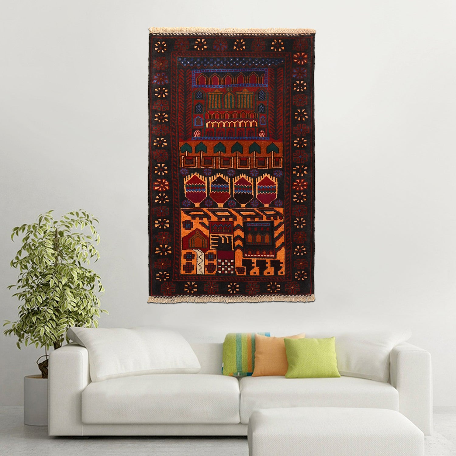 Pictorial Rug Handmade Multi Design