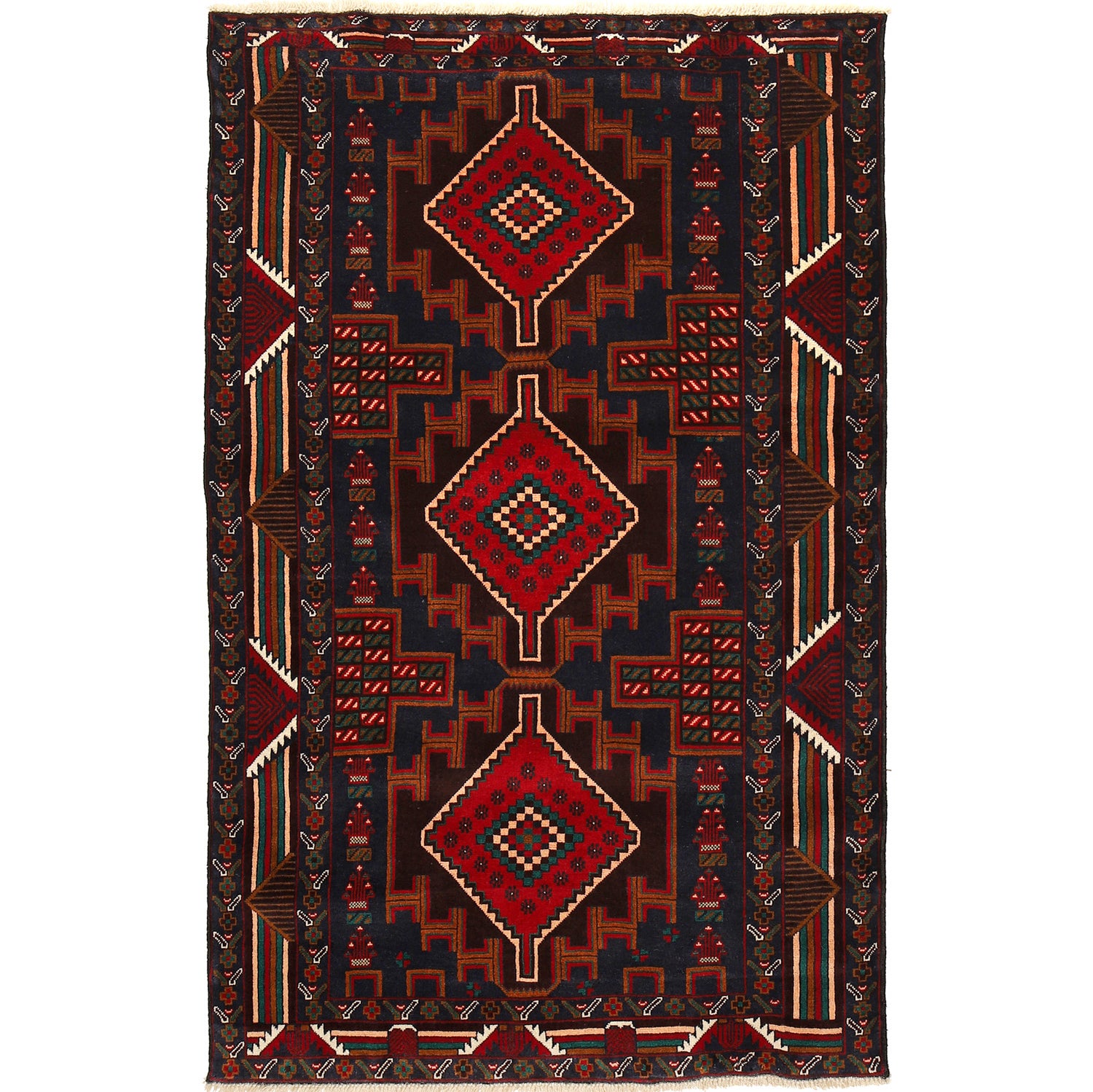 Baluchi Rug Handmade Multi Geometric 4x6 ft